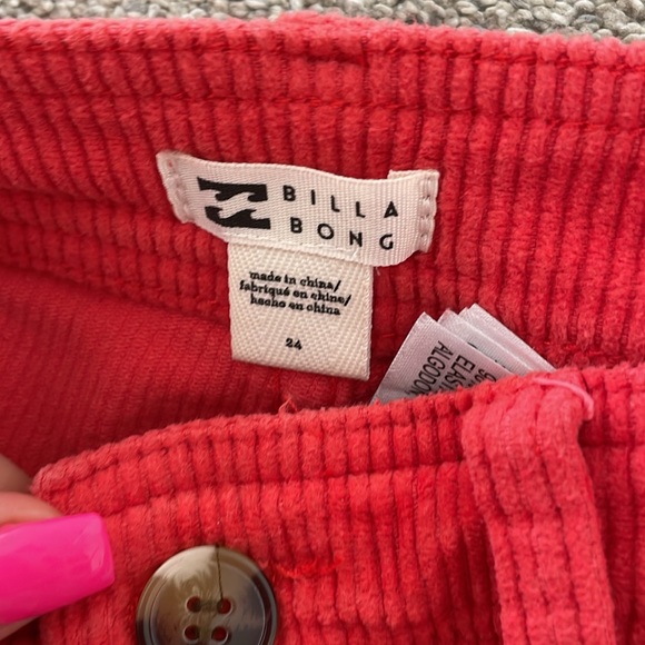 BILLABONG FREE FALL PANTS - red corduroy - holiday outfits - christmas - size 24 - Picture 4 of 5